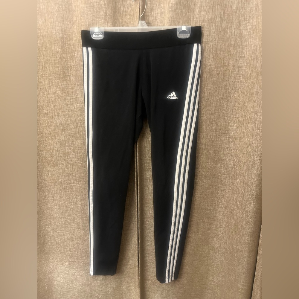 Adidas Women’s Black Leggings with White Stripes